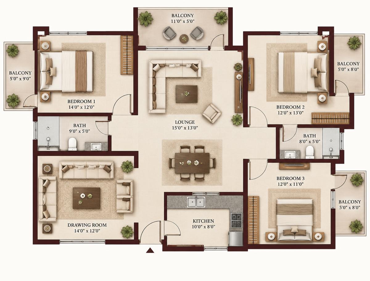 Conceptual floor plan for Roomi Enclave Type A