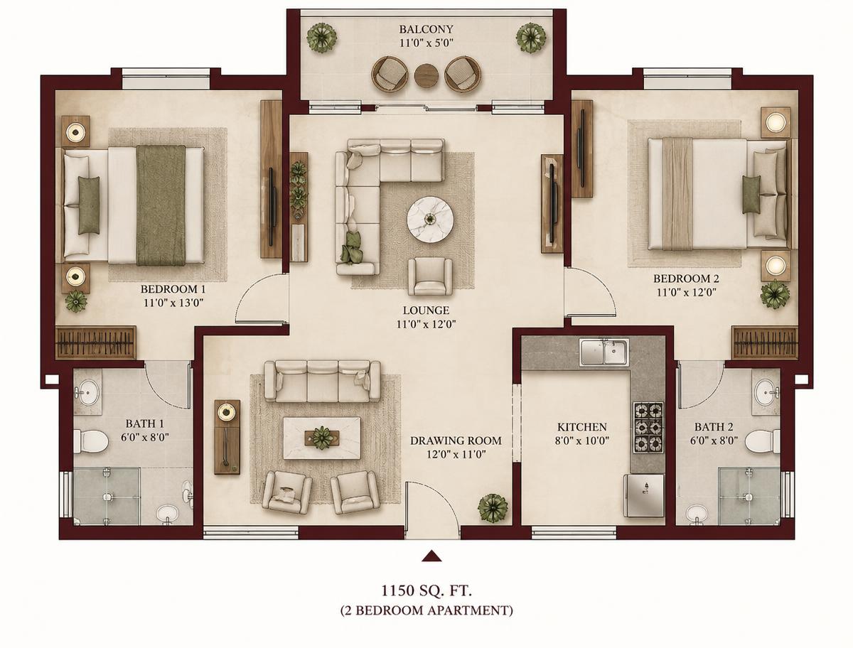 Conceptual floor plan for Roomi Enclave Type B1